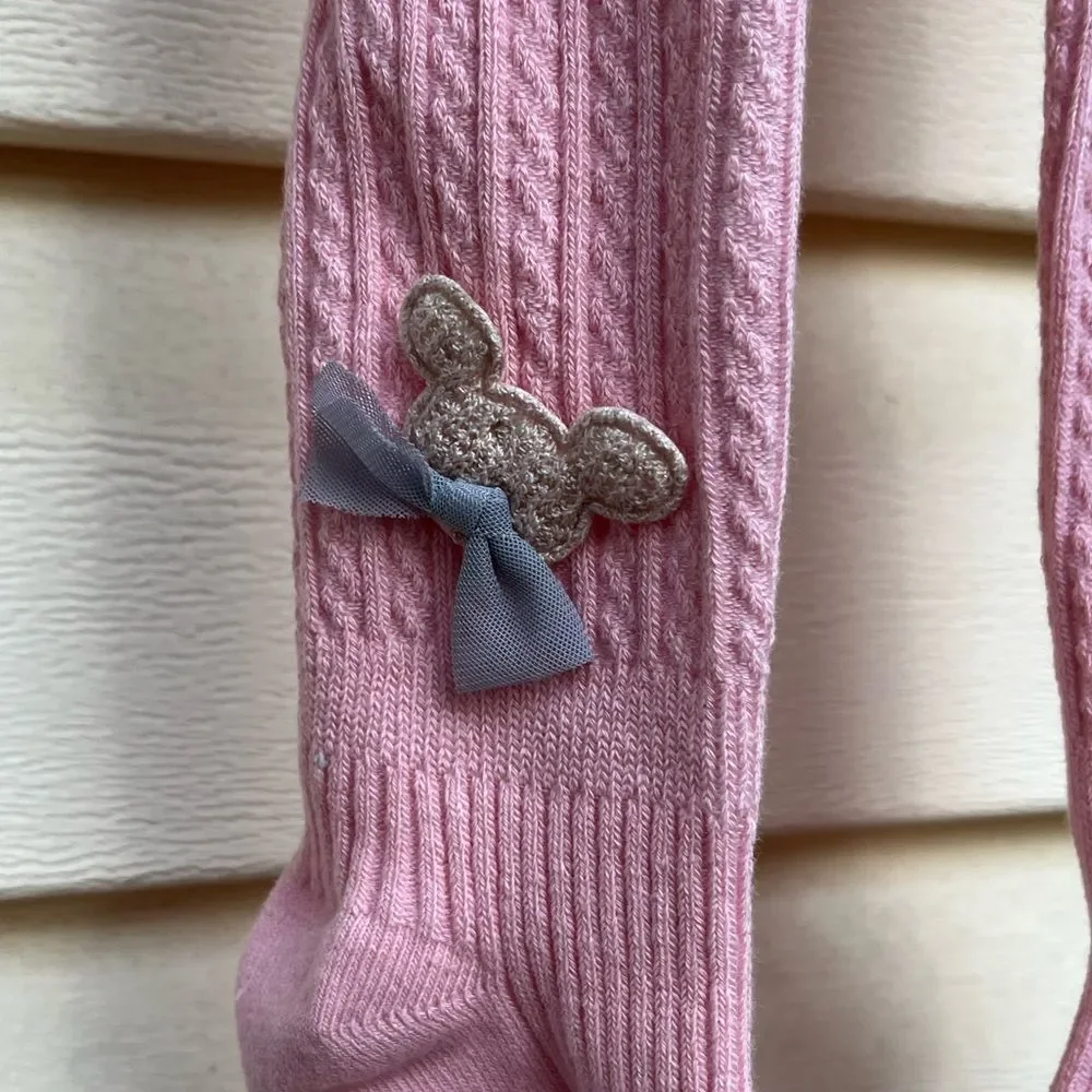 Pink braided pattern girls tights/pantyhose, teddy app on ankles, new, 3 yo